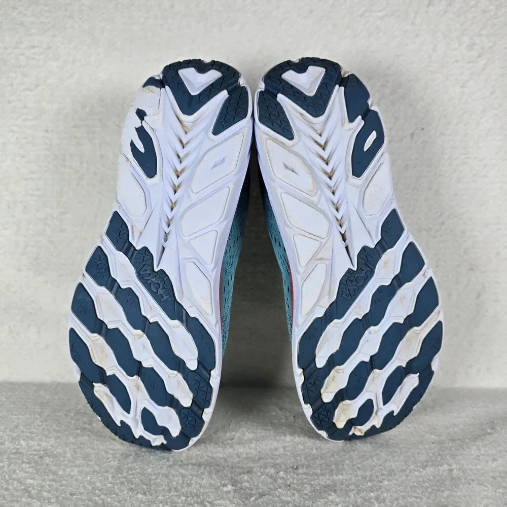 Hoka One Clifton Mens Size 12.5 D Blue Red Athletic Running Shoes Sneakers